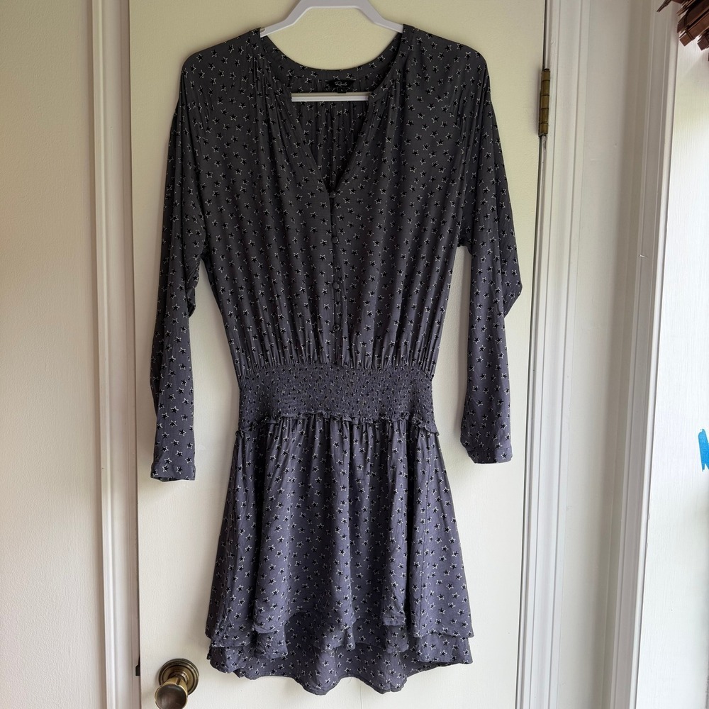 Rails Jasmine Midnight Stars Gray Star Print Smocked Mini Dress Womens Large